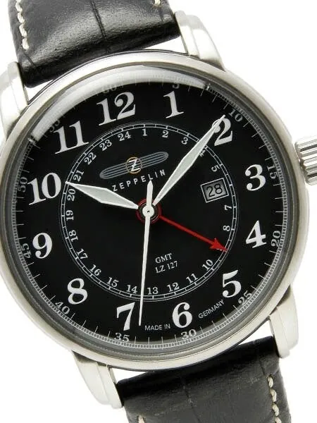 Scratch and Dent - Graf Zeppelin Dual Time, GMT Watch  with Red 24-hr Hand. #7642-2