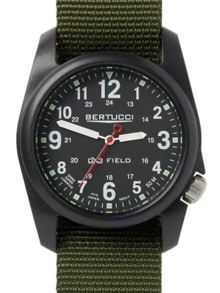 SCRATCH AND DENT - Bertucci DX3 Field Poly Resin Watch, Olive Green Nylon Strap, Black Dial - 11016-SND
