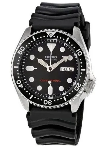 SCRATCH AND DENT - Seiko Black 21-Jewel Automatic Dive Watch with Rubber Strap #SKX013K1 1