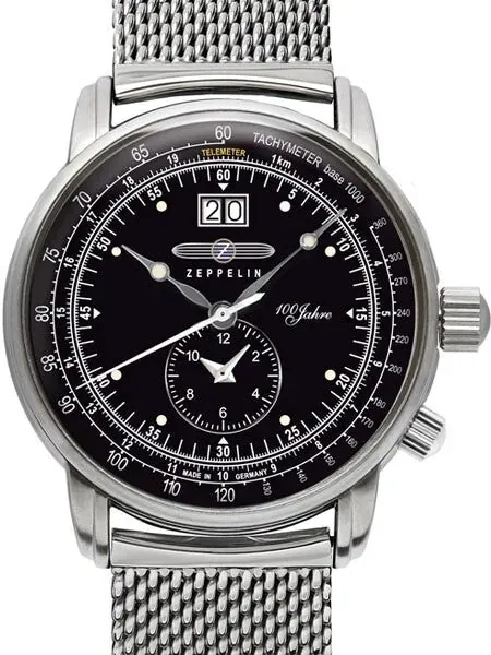 Graf Zeppelin German Made, Big Date, Dual Time Watch with Mesh Bracelet. #7640M-2