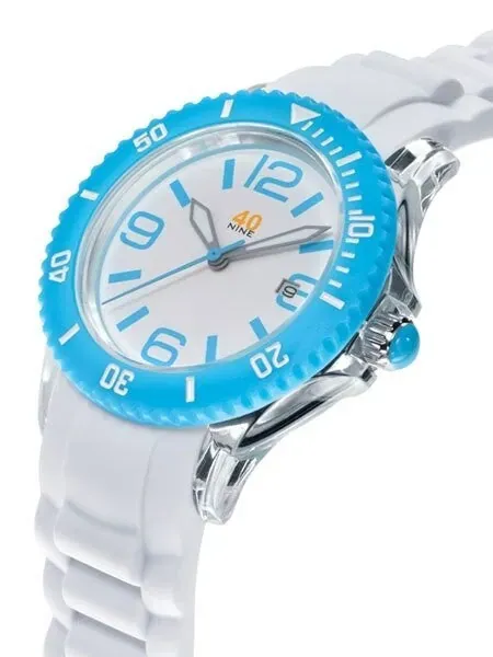 40Nine Clear Plastic 41.5mm Case with White Silicone Rubber Strap #40NINE03-SKYBLUE3