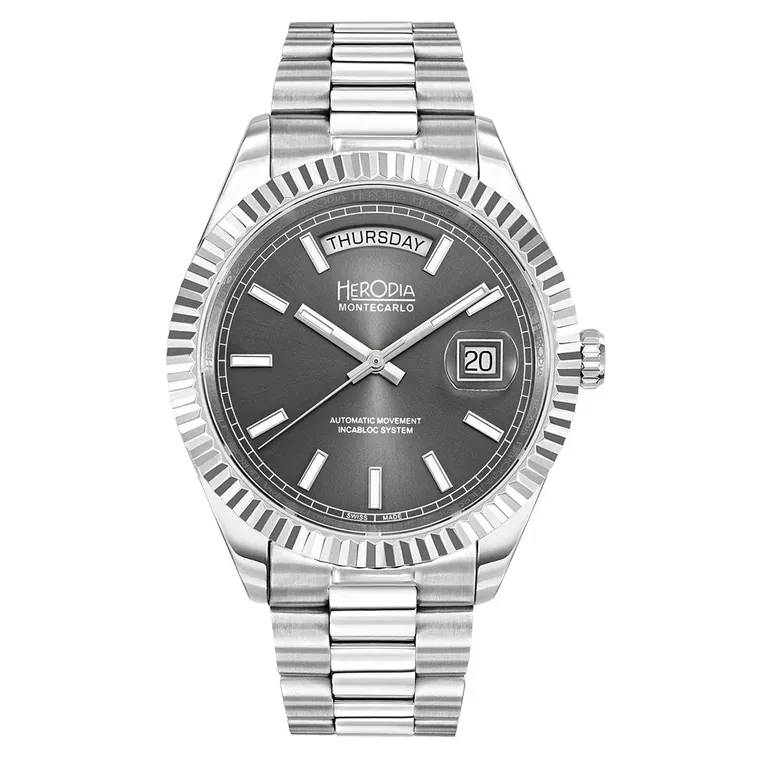 Herodia Monte Carlo Full Day Swiss Watch with Sunburst Anthracite Dial #HMONSDYG.AC