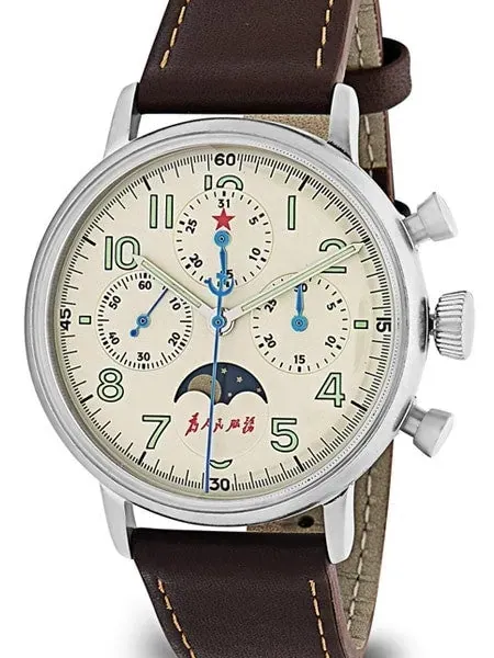 Scratch and Dent - Red Star Hand Wind Mechanical Chronograph with Moonphase #7756G-D 1