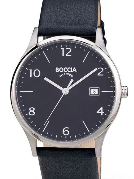 Boccia Mens Thin Quartz Dress Watch with 40mm Titanium Case and Leather Strap #3585-03