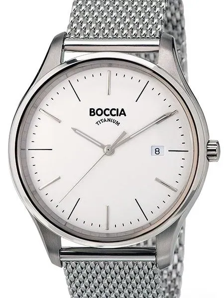 Boccia Mens Thin Quartz Watch with 41mm Titanium Case and a SS Mesh Bracelet #3587-03