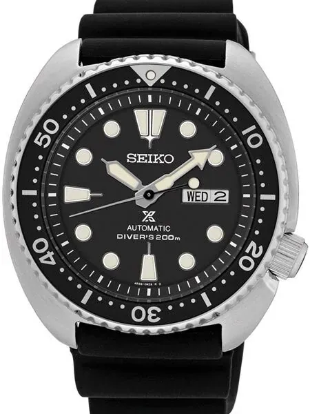 Seiko Turtle Prospex Automatic Dive Watch with Black Dial and Silicone Dive Strap #SRP777