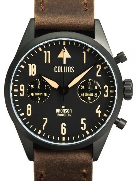 Collins Aviator-Styled Chronograph Watch with PVD Case and Sapphire Crystal #CW02212