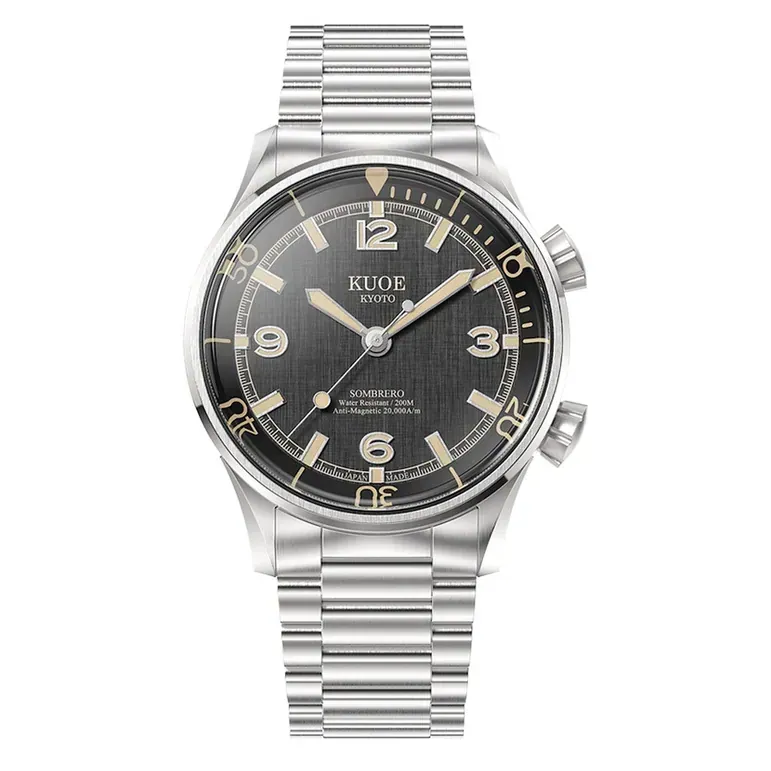 KUOE Sombrero 90-011 Black Linen Textured Dial Watch #SM90011-BK-FLAT