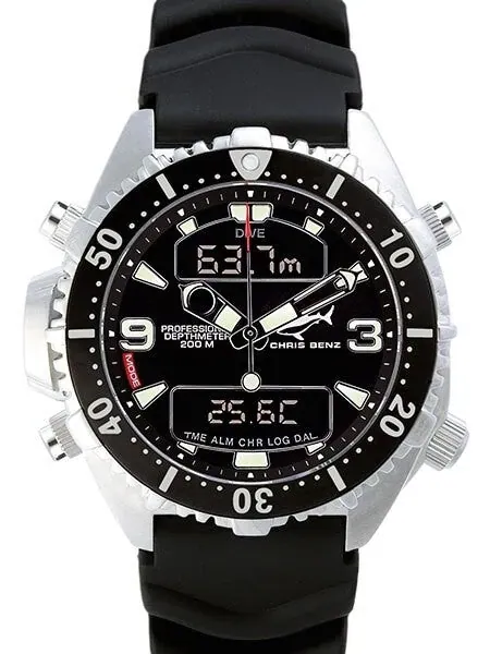 Chris Benz Professional Depthmeter Dive Watch with Chronograph and Alarm #CB-D200-S-KBS