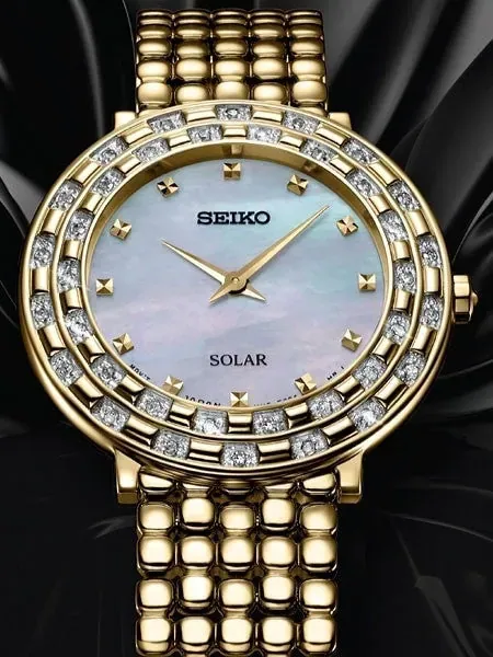 Seiko Tressia Solar Dress Watch with with 36 Diamonds, Mother of Pearl Dial #SUP374