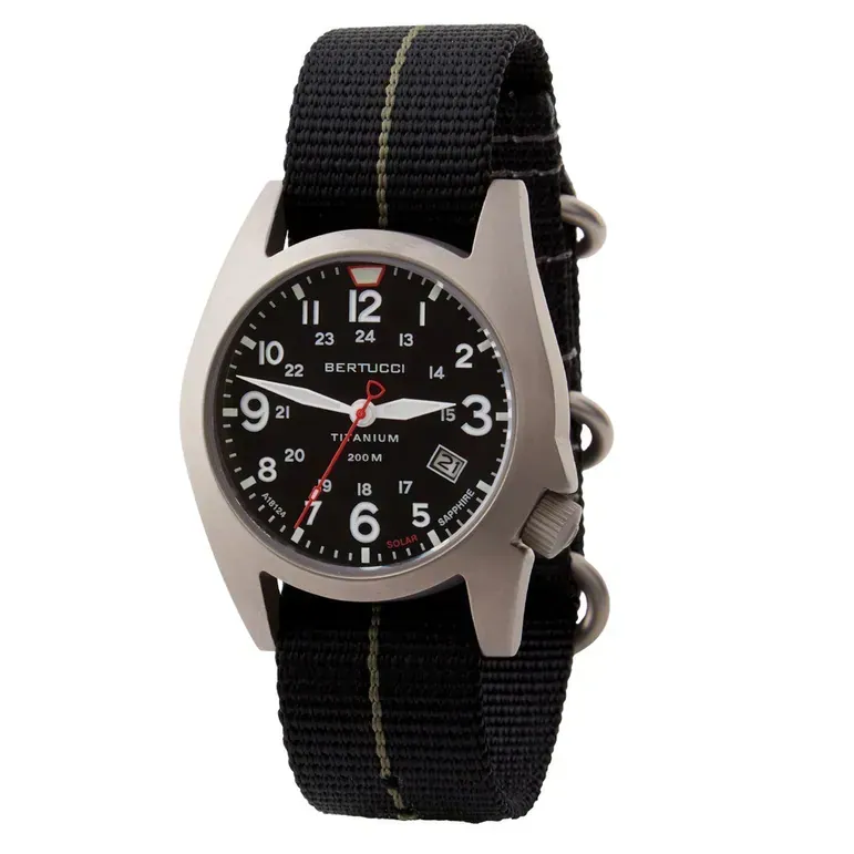 Bertucci A-7T Retrospec Solar Titanium Field Watch with Black Nylon Strap #12900