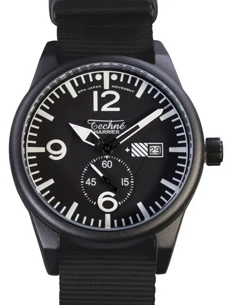Techne Harrier Aviator Quartz Watch with 41mm Black Aluminum Case  #386.123