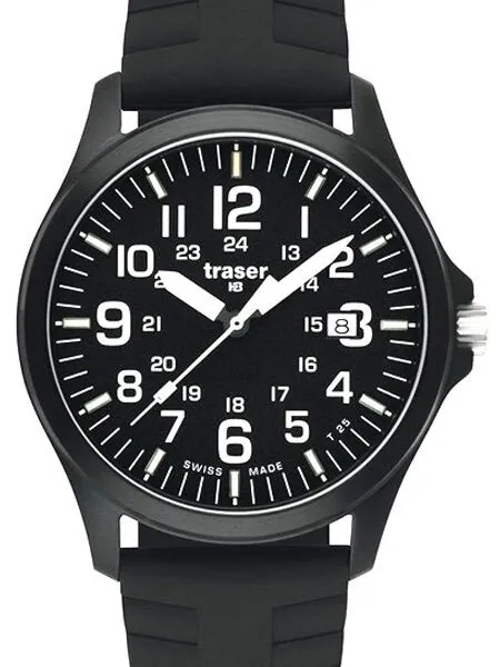 Traser Officer Pro Black PVD Steel Case Watch on Rubber Strap #100229