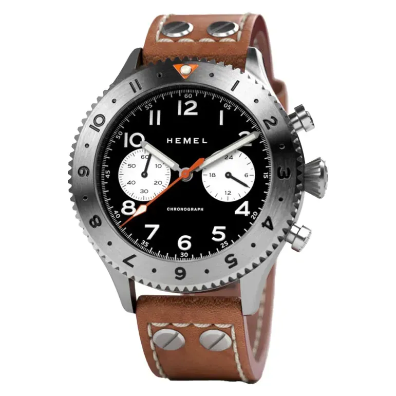 HEMEL Panda Date, 24 Meca-Quartz Chronograph Watch with GMT Bezel and Sapphire Crystal #HF13