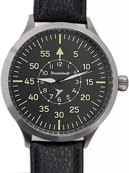 Messerschmitt Triple-X Fliegeruhr Watch with Black Leather Strap #ME-65BQ