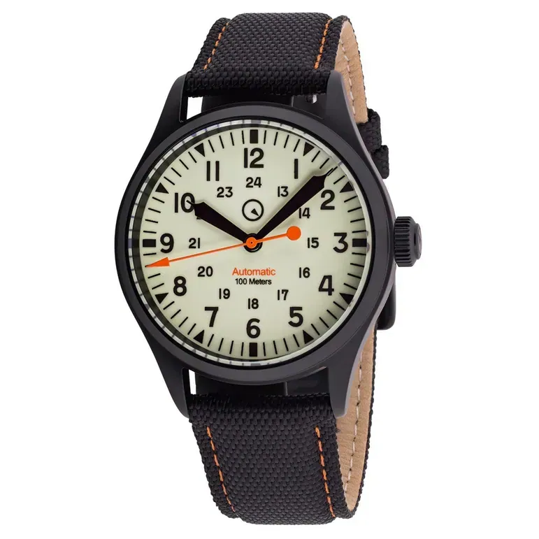 Islander Mitchel Black DLC Automatic Field Watch with Luminous Dial #ISL-83