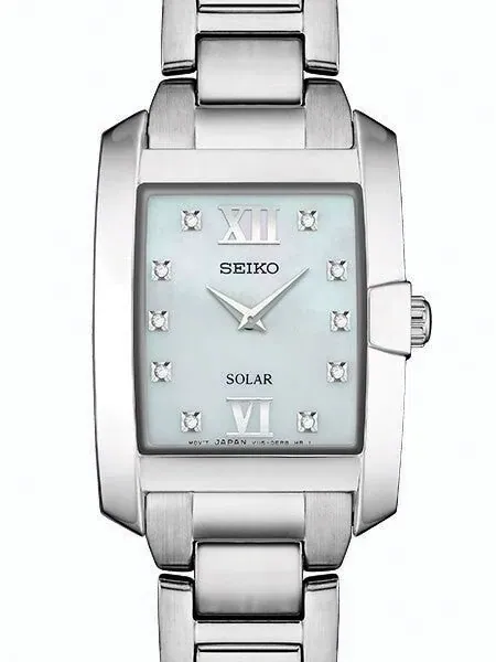 Seiko Women's Solar Dress Watch with 10 Diamond Hour Markers, Mother of Pearl Dial #SUP377