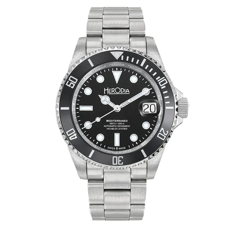 Herodia Mediterraneo Swiss Automatic Dive watch with Black Dial #HMEDSBKBK.AC