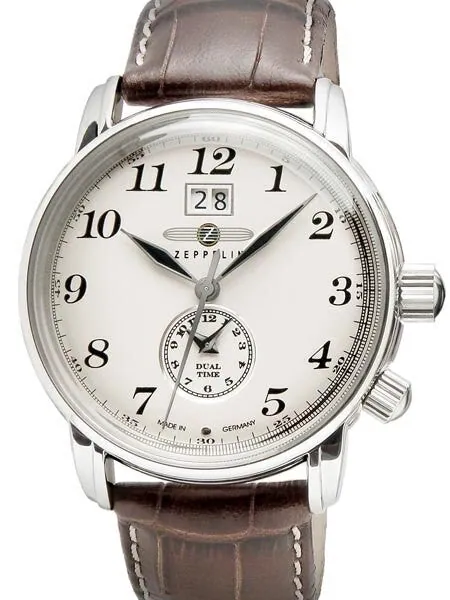 Scratch and Dent - Graf Zeppelin German Made, Dual Time, Big Date Watch with Two Crowns. #7644-5