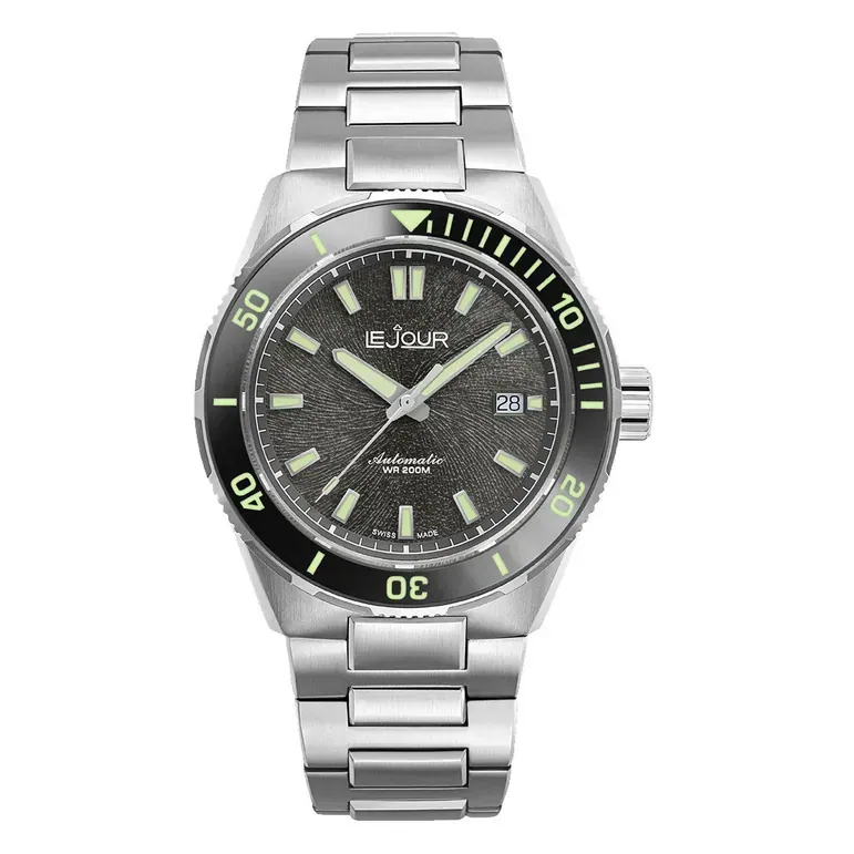 Le Jour Coral Automatic Swiss Dive Watch with Grey Textured Dial #LJ-CD-003