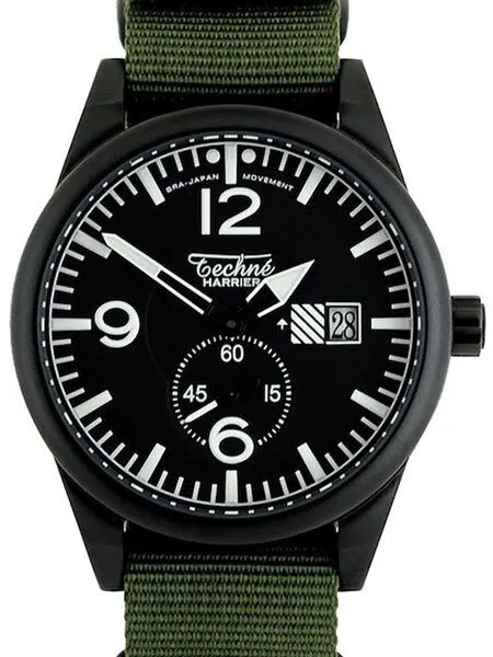 Techne Harrier Aviator Quartz Watch with 41mm Black Aluminium Case  #388.122