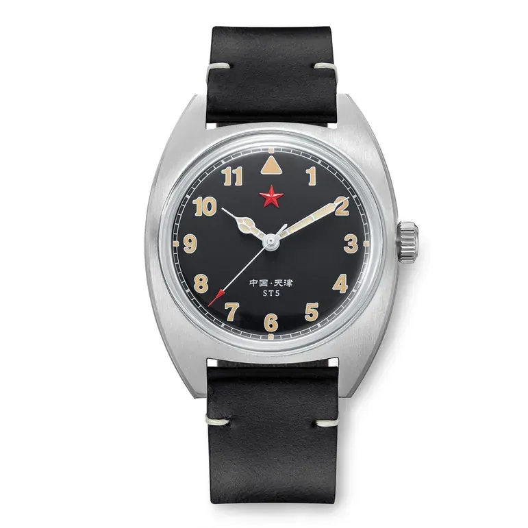 Red Star Historic Watch with ST5 Mechanical Movement and Black Strap #8608-BL