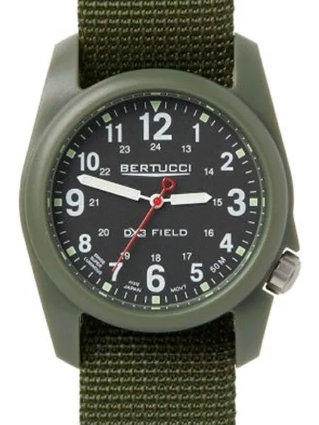 Bertucci DX3 Field Resin Watch, Olive Green Nylon Strap, Black Dial - 11018