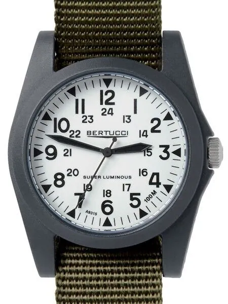 Bertucci A-3P Sportsman Vintage Field Watch with a 42mm Black Case, Luminous Dial - 13356