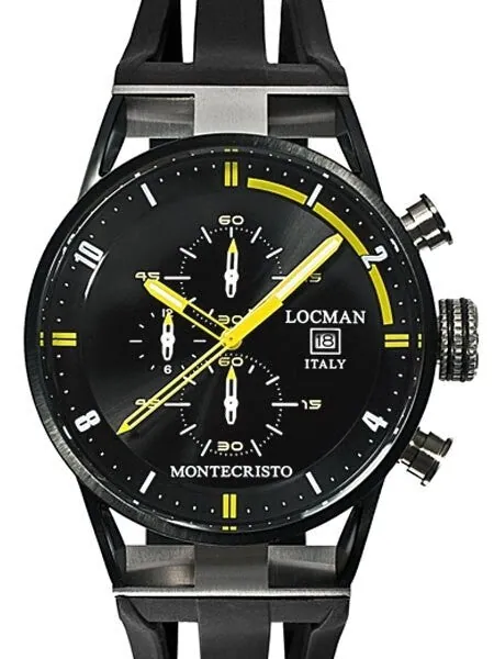 Locman Montecristo 100 Meter Quartz Chronograph Watch with Black PVD 44mm Case #0510BKBKFYL0GOK