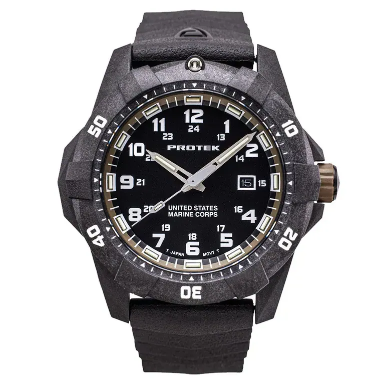 Protek Carbon Composite Official USMC Tritium Dive Watch with Sand Accents #PT1016-USMC