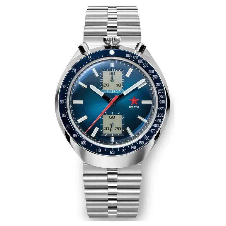 Red Star Bullhead Mechanical Chronograph with Blue Dial #8597G-1