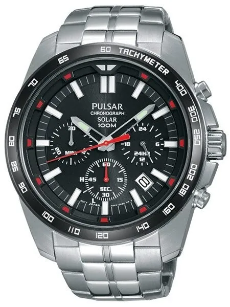 Pulsar Solar Quartz Chronograph Watch with Stopwatch and 24-Hour Sub-Dial #PZ5005