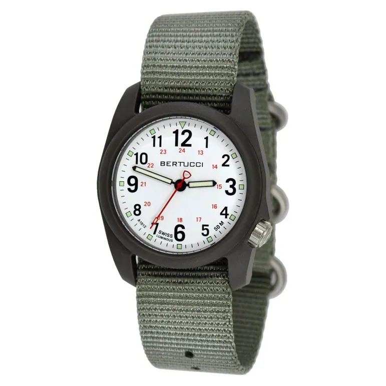 Bertucci DX3 Field Resin Watch, Defender Drab Nylon Strap, White Dial - 11019