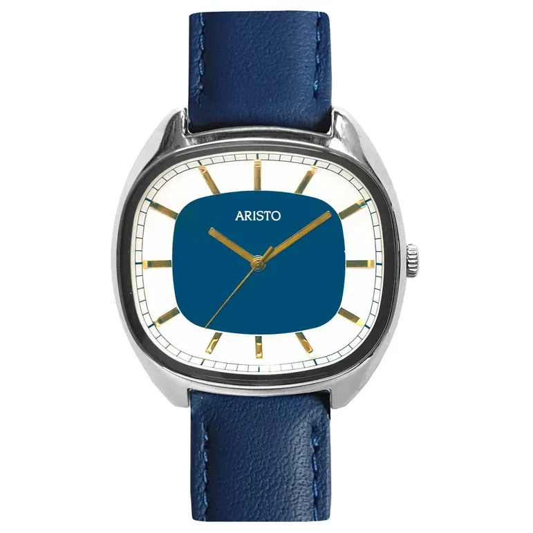 Aristo 36mm Classic Dress Watch with Rectangular Face and Blue Dial #2H22L