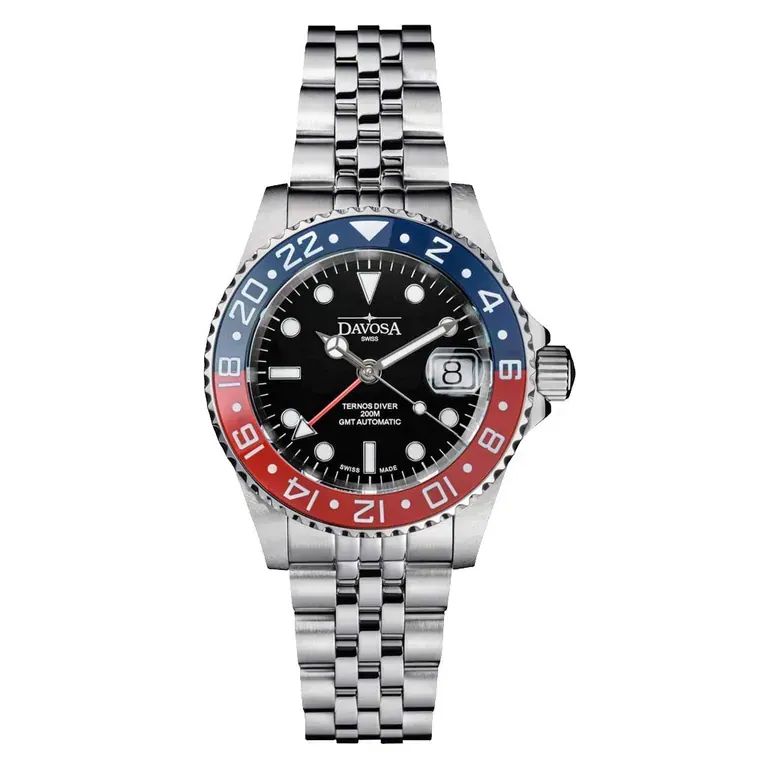 Davosa 40mm Swiss Made Ternos Ceramic GMT Automatic with Pepsi Bezel and Pentalink Bracelet #16159006