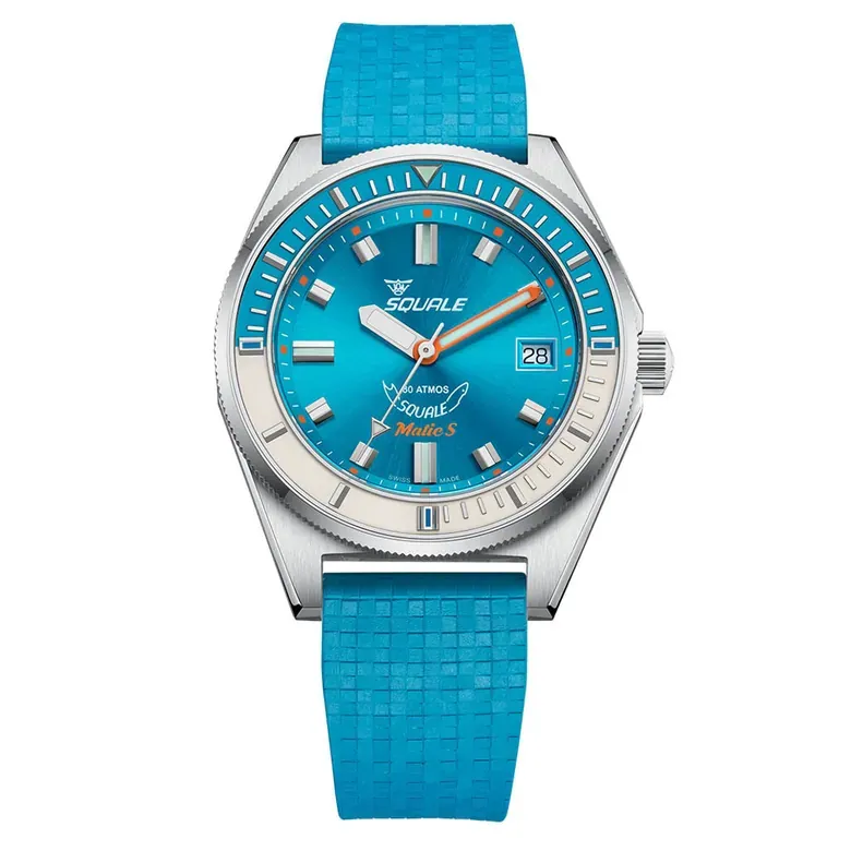 Squale Matic S Light Blue Watch with Mosaic Rubber Strap #MATICLBWLB.MRLB