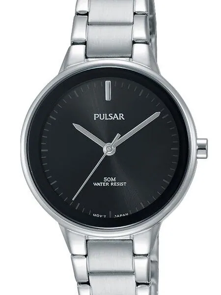 Pulsar Ladies Black Dial Quartz Watch with Matching Bracelet #PRS675