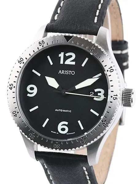 Aristo 7H71 Black Dial Swiss ETA Automatic Aviator Watch with Right Crown