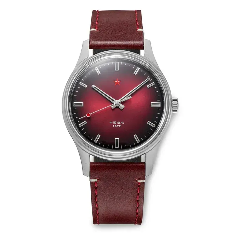 Red Star 3-Hand Dress Watch with Burgundy Dial and Mechanical Movement #8598-R