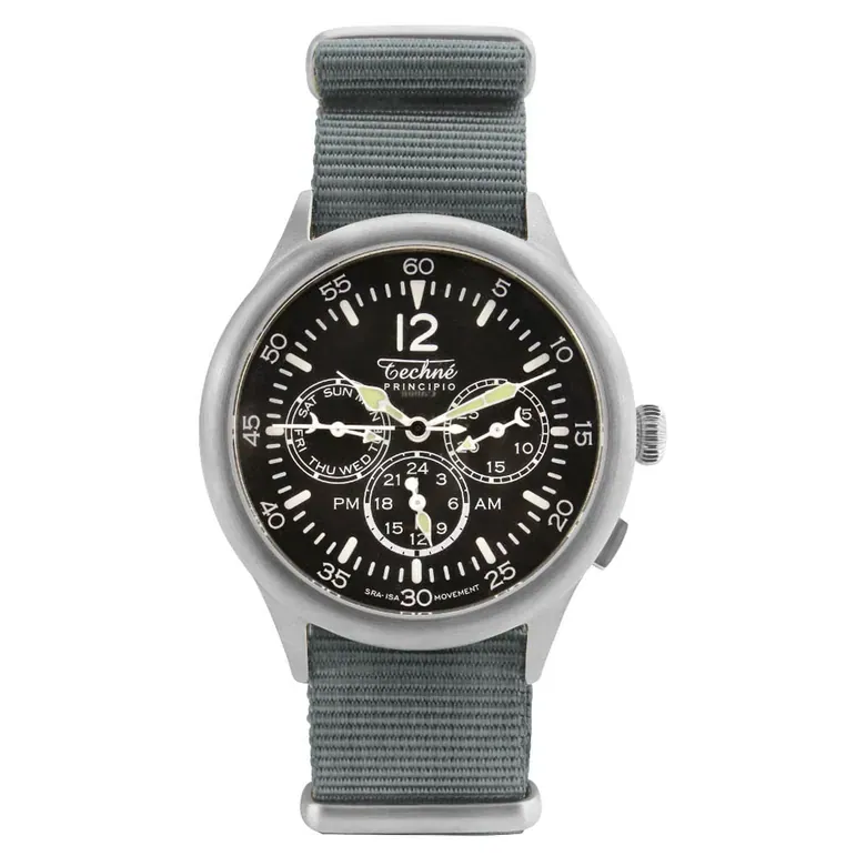 Techne 39.5mm Merlin Quartz TwinTime Watch with Grey Strap #296.021