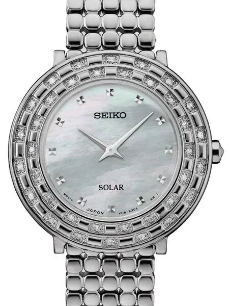 Seiko Tressia Solar Dress Watch with with 36 Diamonds, Mother of Pearl Dial #SUP373