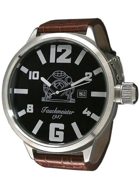 Tauchmeister T0220 XXL 57mm Black Dial Military Watch with Crown Protector
