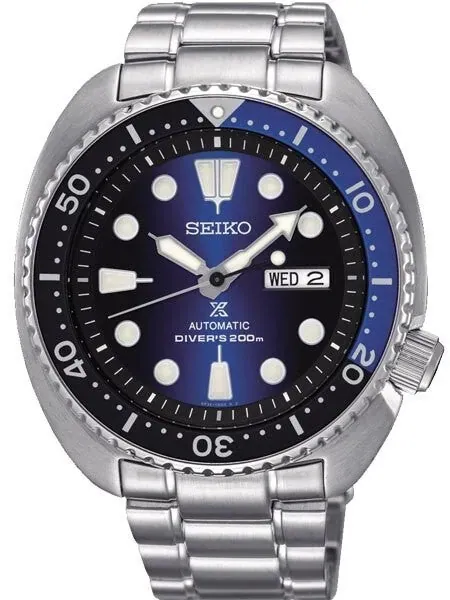 Seiko Turtle Prospex Automatic Dive Watch with Radiant Blue Dial and Stainless Steel Bracelet #SRPC25J1