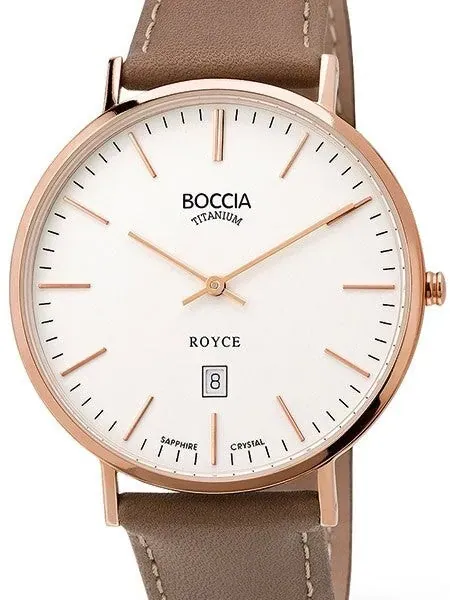 Boccia Mens Thin Quartz Watch with 42mm Rose Goldtone Titanium Case and a Sapphire Crystal #3589-04