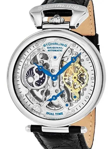 Stuhrling Emperor Grand Automatic Dual Time Watch with Diamond Hour Markers #127A2.33152