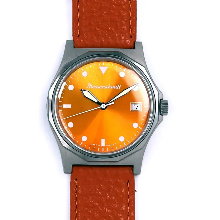 Messerschmitt 36mm Quartz Aviator Style with Orange Dial and Strap #ME-99OR