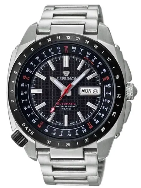 J. Springs Automatic 21-Jewel Retro-Future Watch with Day and Date, Black Dial #BEB069