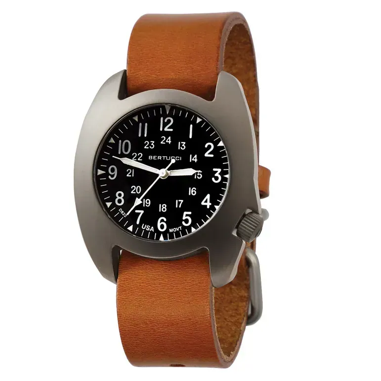 Bertucci D-3T Retroform Epic Field Watch with Black Dial and Brown Horween Leather Strap #17018