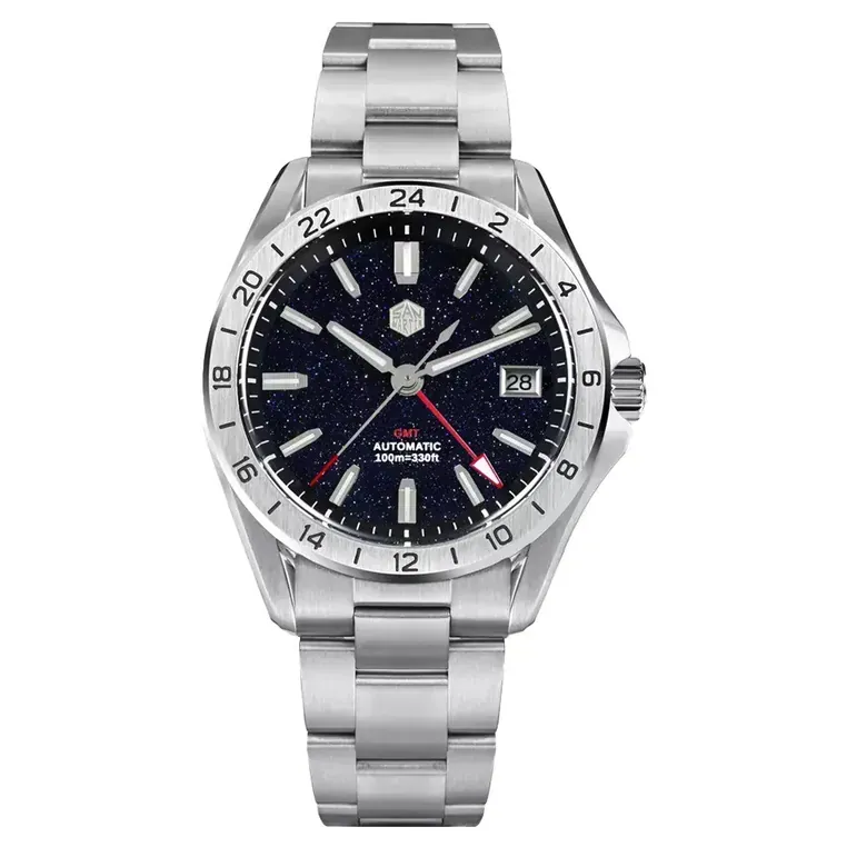 San Martin Automatic GMT Watch with Black Aventurine Dial #SN0129-B