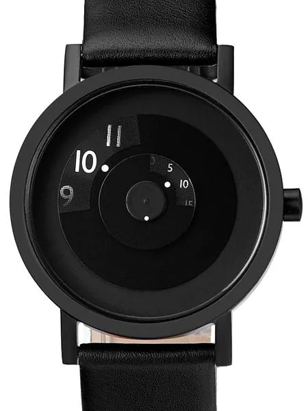 Projects 40mm Black Reveal Quartz Watch with Matching Leather Strap #7203BL-40